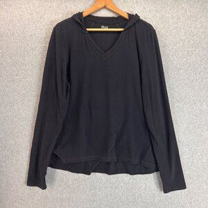Zelos Black Hooded Long Sleeve Pullover Sweater Top V-Neck Relaxed Women Size XL